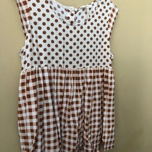 Matilda Jane/ Brown Polka Dot Gingham Babydoll Top